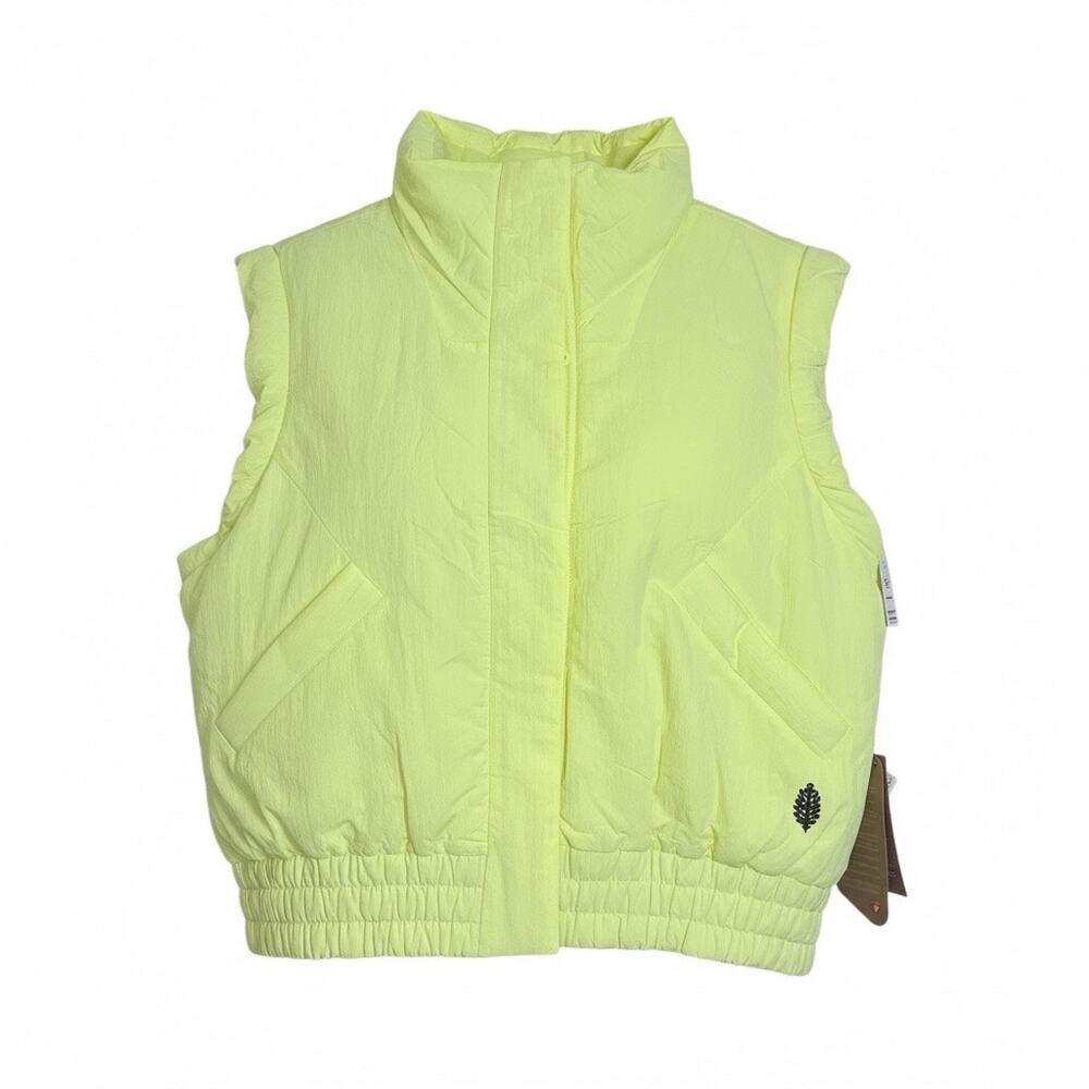 NWT Free People Scrunch Time‎ Puffer Vest Highlighter Yellow Size Large